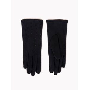 Dámské rukavice YO! RS-073/5P Černé, ozdobné kamínky mix kolor 24 cm