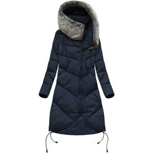 Tmavě modrá dlouhá zimní bunda s kapucí (7755BIG) tmavě modrá 46