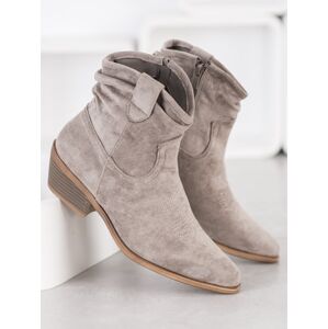 Designové dámské hnědé  kotníčkové boty na širokém podpatku 39