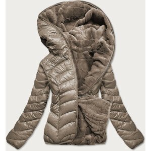 Oboustranná krátká dámská zimní bunda v kakaové barvě (M832X) Béžová L (40)