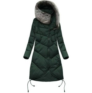 Dlouhá zelená zimní bunda s kapucí (7755BIG) zelená 46