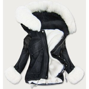 Černo-bílá dámská džínová bunda s kožešinovou podšívkou (9023#) bílá 54