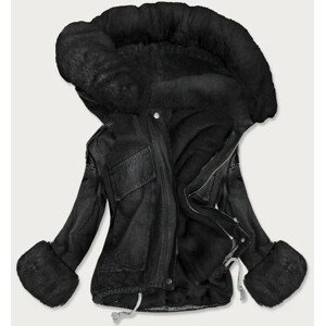 Černá dámská džínová bunda s kožešinovou podšívkou (9023#) černá 52