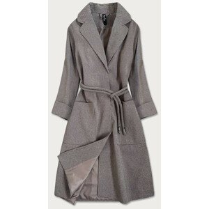 Hnědý károvaný dámský kabát se 3/4 rukávy (2718) Hnědá XL (42)