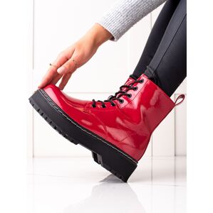 Trendy dámské červené  kotníčkové boty na plochém podpatku 36