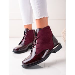 Luxusní dámské  kotníčkové boty červené na plochém podpatku 36