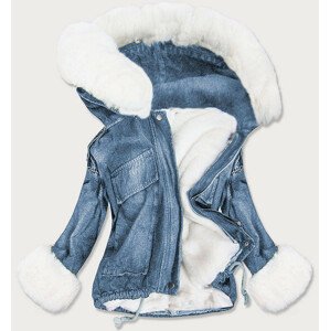 Světle modro-bílá dámská džínová bunda s kožešinovou podšívkou (9023#) Modrá XL (42)