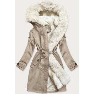 Bavlněná dámská zimní bunda parka v béžovo-ecru barvě (FM2103-N11) Béžová L (40)