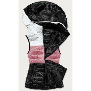Bílá/růžová/černá dámská vesta s kapucí (6304) Růžová XL (42)