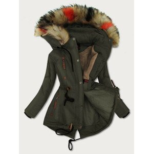 Dámská zimní bunda v khaki barvě s kapucí (208-1)
