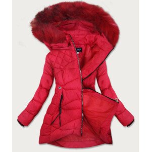 Červená prošívaná dámská bunda s kapucí (808)