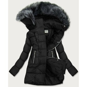 Černá dámská prošívaná zimní bunda s kapucí (17-032)