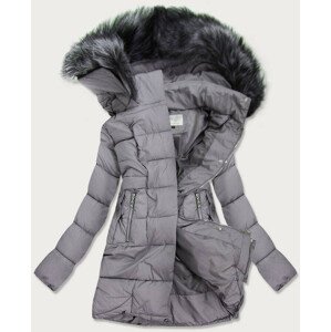 Šedá dámská prošívaná zimní bunda s kapucí (17-032)