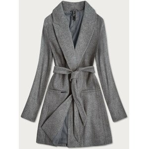 Klasický šedý dámský kabát s přídavkem vlny (2715)