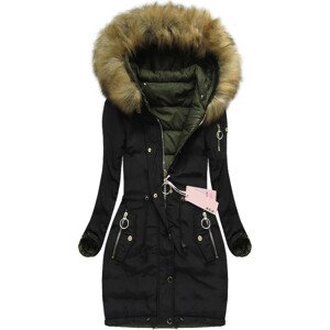 Oboustranná černá dámská zimní bunda s kapucí (W707) černá XXL (44)