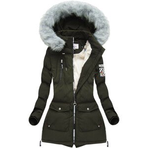 Dámská zimní bunda v khaki barvě s potisky (2501) khaki XXL (44)