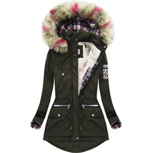 Dámská zimní bunda v khaki barvě s kapucí (39908) khaki XXL (44)