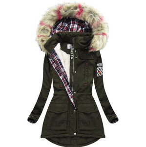 Dámská zimní bunda v khaki barvě s kapucí (39909) khaki XXL (44)