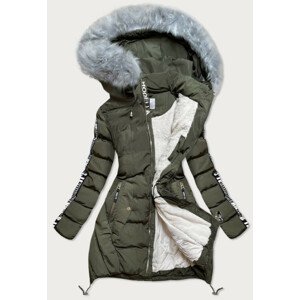 Dámská zimní bunda v khaki barvě s potisky (2503) khaki XXL (44)