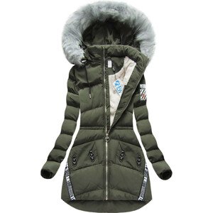 Dámská zimní bunda v khaki barvě s potisky (2505) khaki XXL (44)
