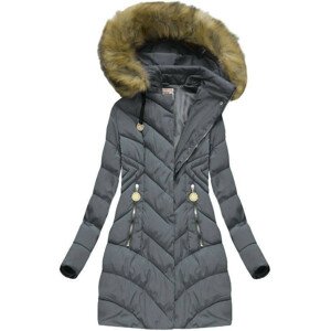 Tmavě šedá prošívaná dámská zimní bunda s kapucí (XW717X) šedá S (36)