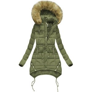 Prošívaná dámská zimní bunda v khaki barvě s kapucí (3605W) khaki XXL (44)