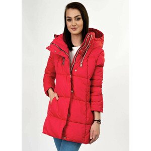 Krátká červená dámská zimní bunda se zipy (7750) červená S (36)