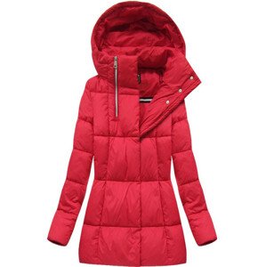 Červená krátká dámská zimní bunda se zipy (7750BIG) Červená 52