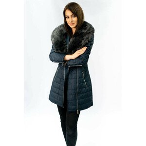 Tmavě modrý dámský kabát z eko kůže s kožešinou (LD5520) tmavě modrá S (36)