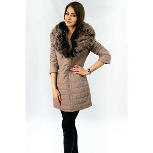 Dámský kabát z eko kůže ve starorůžové barvě s kožešinou (LD5520) Růžová XXL (44)