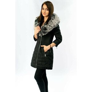 Černý dámský kabát z eko kůže s kožešinou (LD5520) černá S (36)