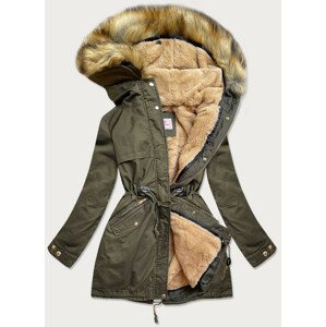 Bavlněná dámská zimní bunda parka v khaki barvě s podšívkou (W166-1) khaki XL (42)