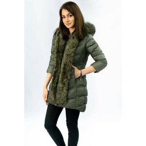 Prošívaná dámská zimní bunda v khaki barvě s kapucí (W749-1) khaki XXL (44)