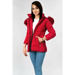 Červená prošívaná dámská zimní bunda s kapucí (W583) Červená S (36)