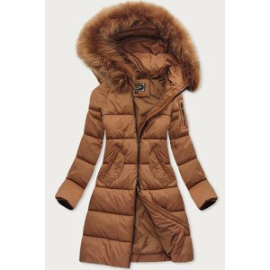 Dlouhá rudá dámská prošívaná zimní bunda s kapucí (7751BIG) hnědá 52