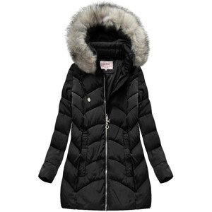 Černá prošívaná dámská zimní bunda s kapucí (XW727BIGX) černá XXL (44)