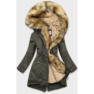 Teplá dámská zimní bunda parka v khaki barvě s podšívkou (XW162X) khaki XS (34)