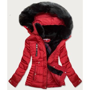 Červená prošívaná dámská zimní bunda s kapucí (W736) Červená S (36)