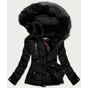 Černá prošívaná dámská zimní bunda s kapucí (W736) černá M (38)