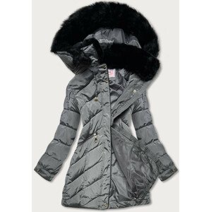 Šedá prošívaná dámská zimní bunda s kapucí (W732) šedá S (36)