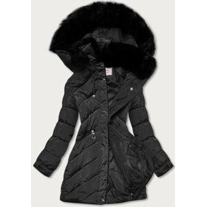 Černá prošívaná dámská zimní bunda s kapucí (W732) černá S (36)