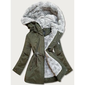Dámská zimní bunda parka v khaki barvě s kožešinou (XW807X) khaki S (36)