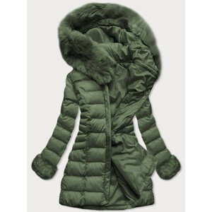 Zelená prošívaná dámská zimní bunda s kapucí (W751BIG) zelená 46