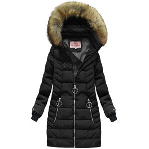 Černá prošívaná dámská zimní bunda s kapucí (W721-2) černá XL (42)