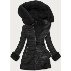 Delší černá dámská zimní bunda z eko kůže (5521BIG) černá 50