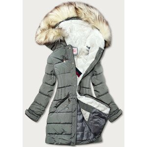 Tmavě šedá prošívaná dámská zimní bunda s kapucí (W734) šedá XXL (44)