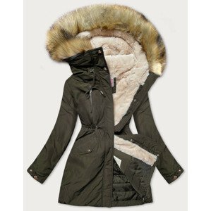 Dámská zimní bunda v khaki barvě s kapucí (W171) khaki XXL (44)