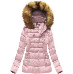 Krátká dámská zimní bunda v pudrově růžové barvě s kapucí (B1032-30) Růžová XXL (44)