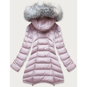 Dlouhá dámská zimní bunda v pudrově růžové barvě s odepínacími rukávy (W769) Růžová S (36)