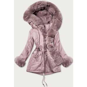 Bavlněná dámská zimní bunda parka ve starorůžové barvě s kožešinou (XW805X) Růžová XS (34)